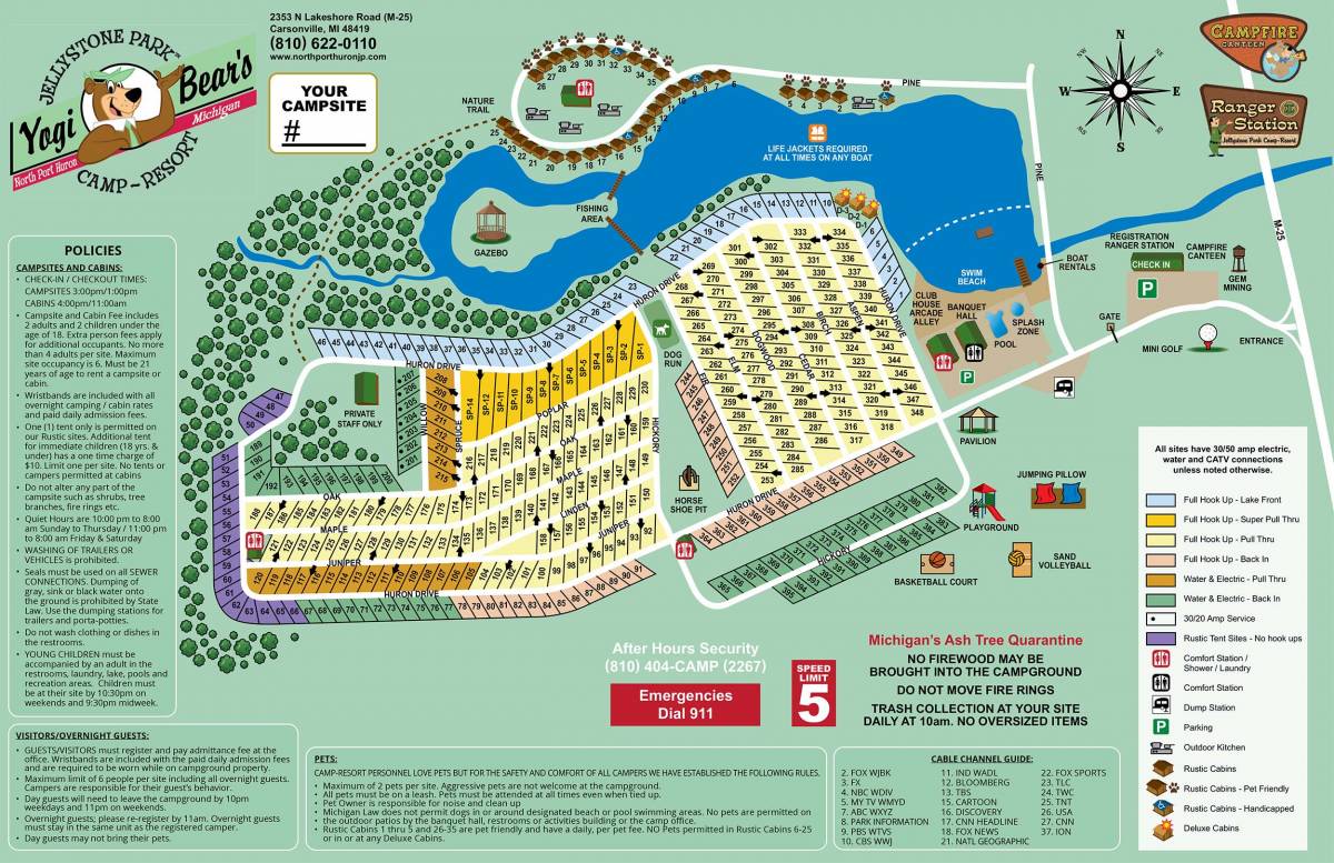 Map of Jellystone Park North Port Huron